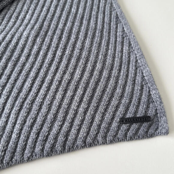 Allsaints Traveling Rib Scarf Grey Marl Acrylic Wool Ribbed Knit 64" x 9.5" - Picture 2 of 6